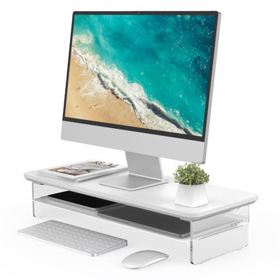 Acrylic Monitor Stand Riser, 23.6 Inches Acrylic Clear Monitor Stand with Metal Storage, 2 Tier Acrylic Computer Riser for Desk, Clear Laptop Stand for PC, Laptop, Printer, TV