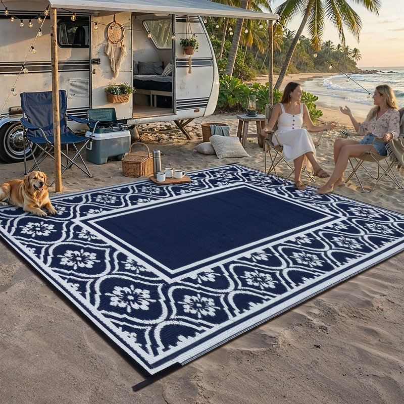 Tapis d'extérieur imperméable réversible Ellie, Rectangle de 5 pi x 8 pi, Bleu
