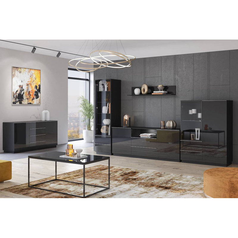 Helio 160cm Sideboard, Black Glass
