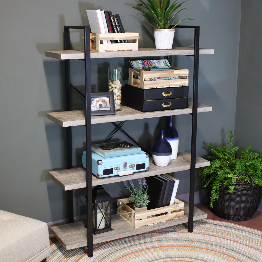 Salamon 55" H Industrial-Style 4-Tier Etagere Bookcase, Oak Gray 17 Stories 