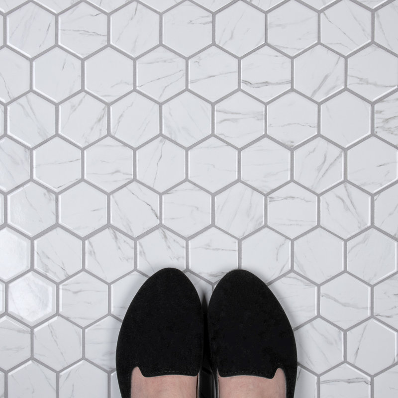 Flo 2" Hex White 11-1/8 in. x 12-5/8 in. Porcelain Mosaic Tile