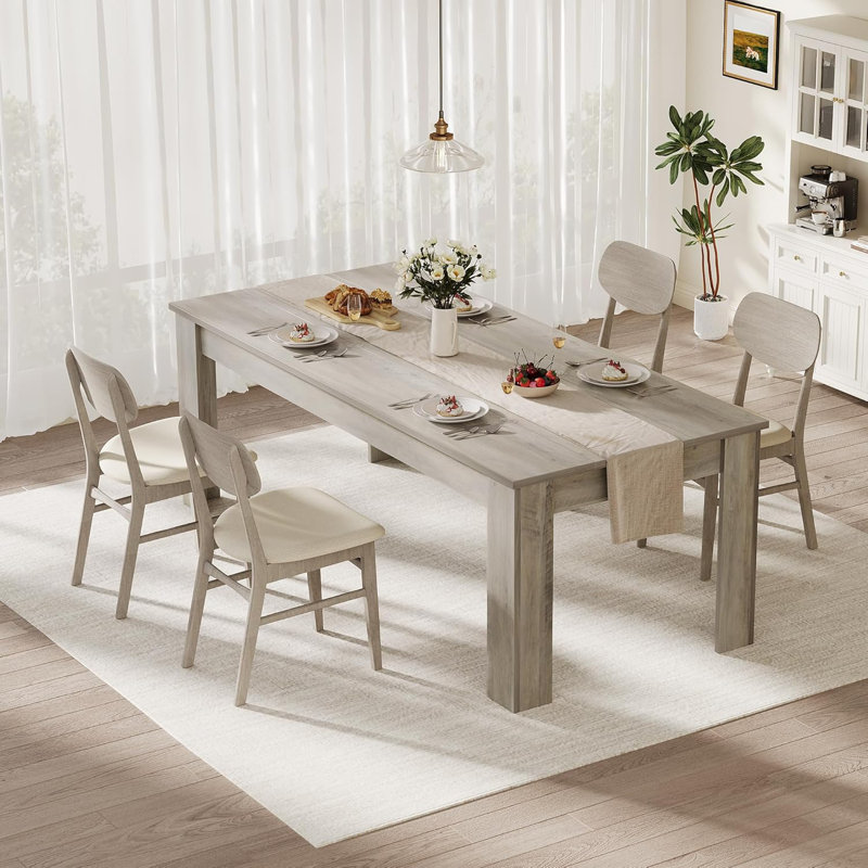 63'' Dining Table For 4-6, Dining Room Table With 1.18" Thickened Tabletop, Gray, 30.12”H x 63”L x 31.54”W