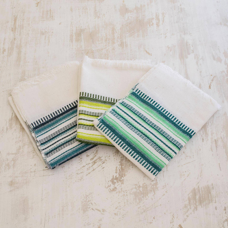 Cotton Stripe Jacquard Dish Cloth Kitchen Towel, Green/White
