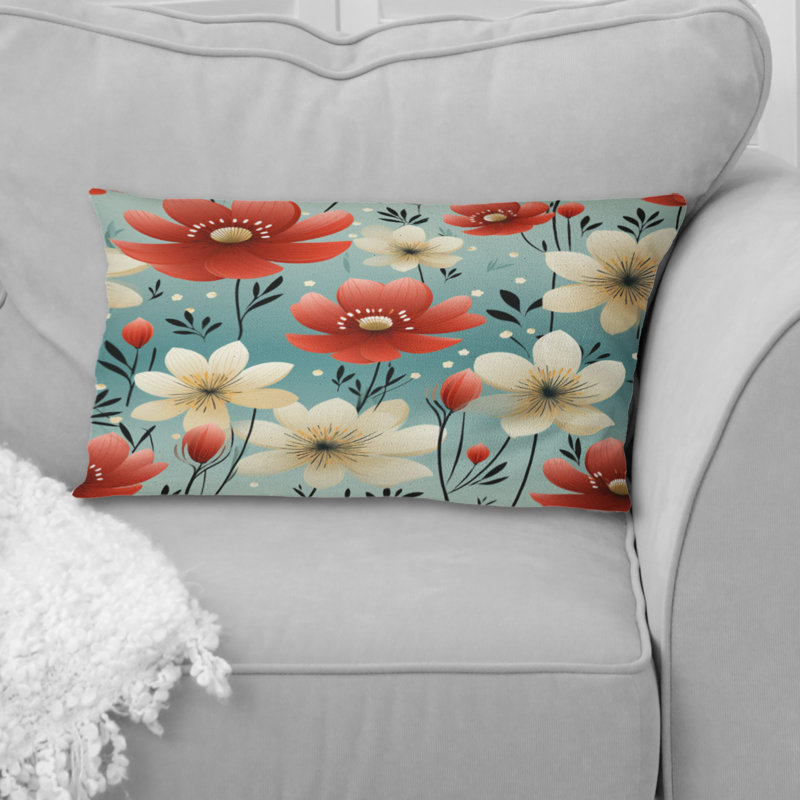 Red Coastal Harmony Floral Motif I - Coussin décoratif imprimé floral