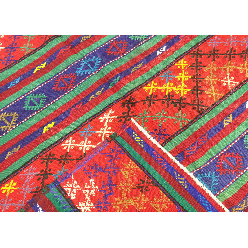 One-of-a-Kind Hand-Knotted 1960s 5'6" x 5'11" Wool Area Rug inRed/Blue/Teal/Black