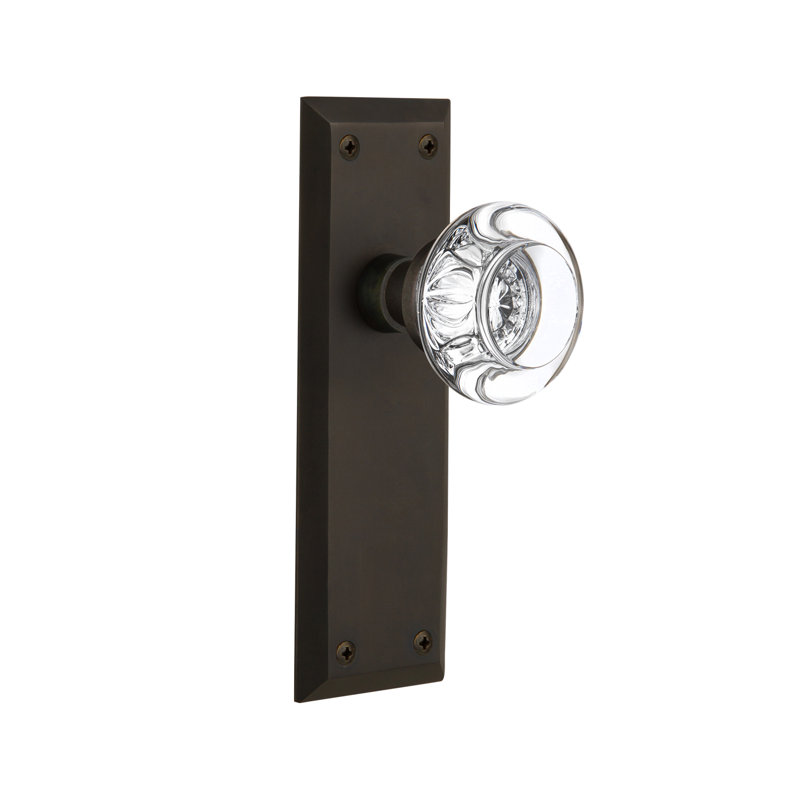 New York Plate with Round Clear Crystal Door Knob, Oil-Rubbed Bronze, 2-3/8”