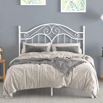 Full Size Metal Bed Frame With Vintage Headboard,11 Inches Storage Space Platform Bed No Box Spring Needed Easy Assembly,white