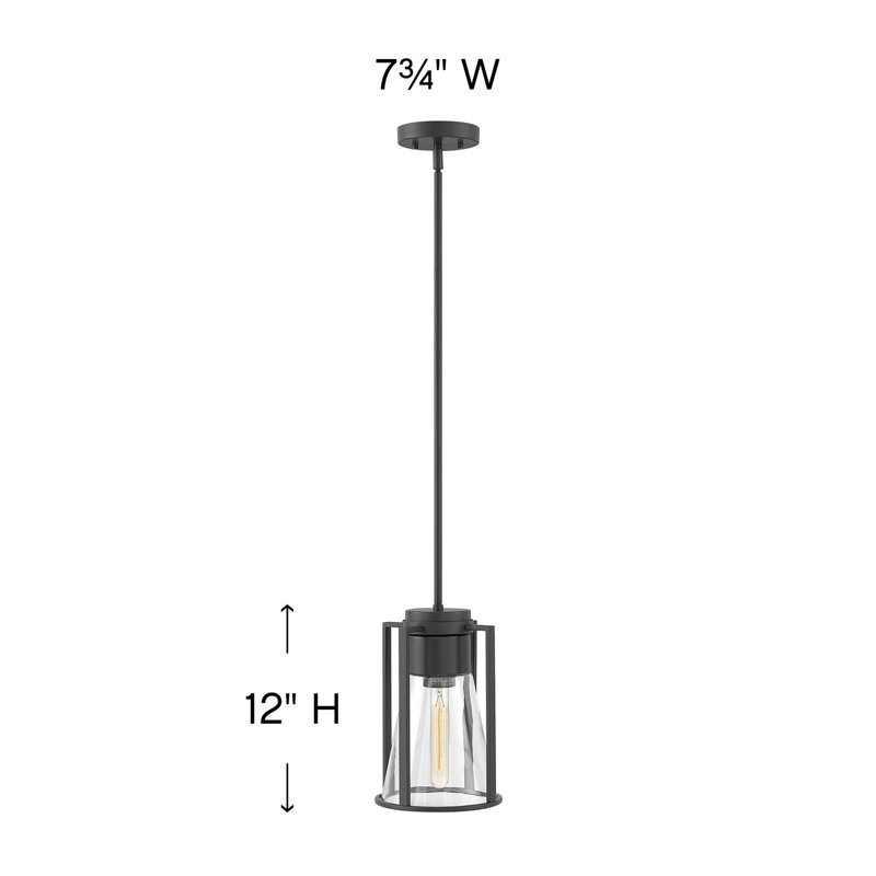 Refinery 1-Light Downrod Pendant w/ Cone-Shaped Glass, Black, Clear