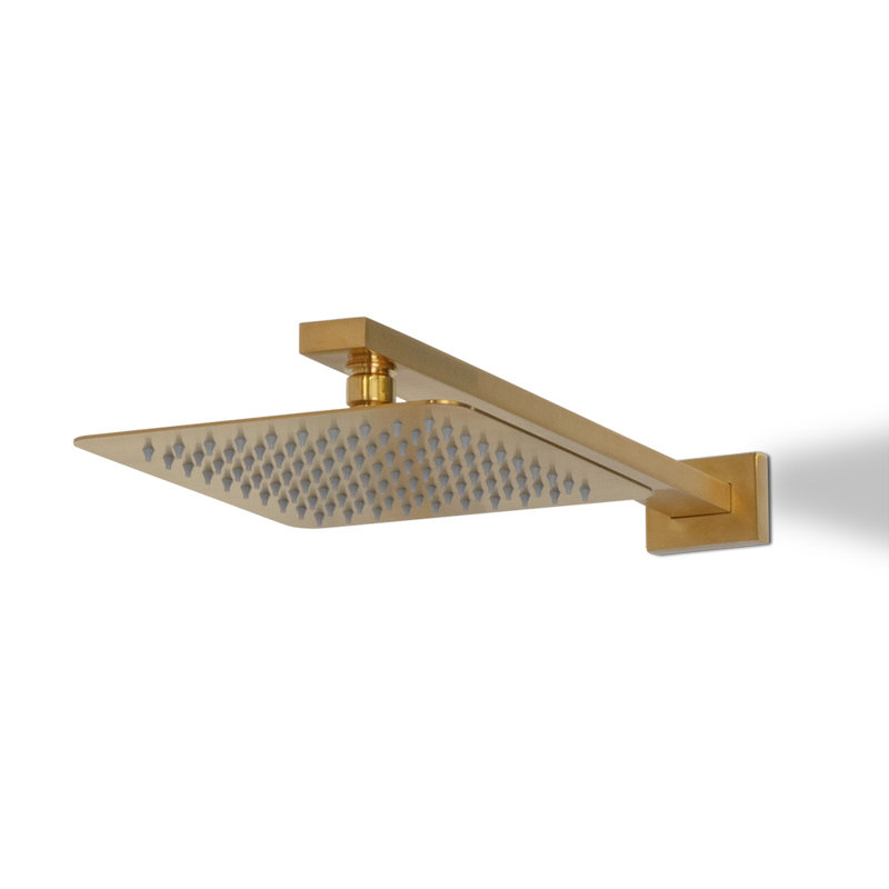 Eleganza Ceiling Or Wall Mount Squared Rain Shower Head, Brushed Gold