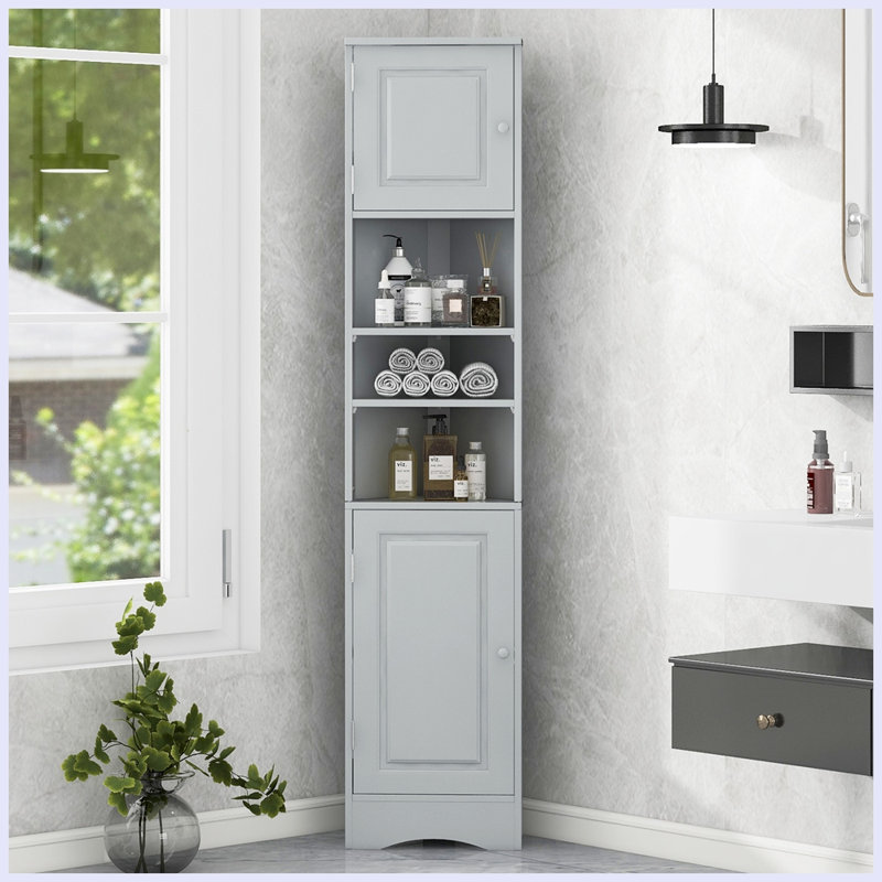 Armoire de rangement multi-fonctionnelle avec deux portes et tablettes réglables, Gris