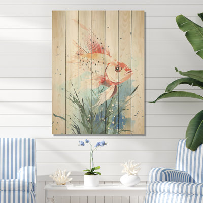 Pink Butterfly Fish Underwater Realm - Butterfly Fish On Wood Print