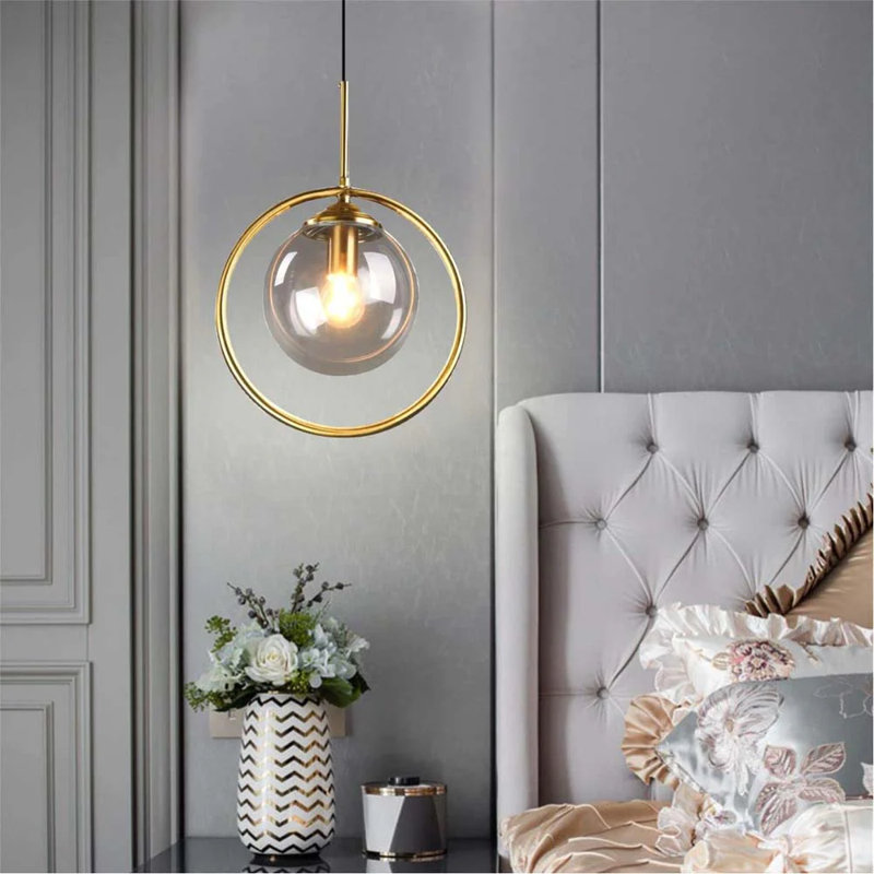 Modern Glass Globe Pendant Light – Stylish Indoor Hanging Lamp Fixture for Living Room, Bedroom, and Dining Room, Grey