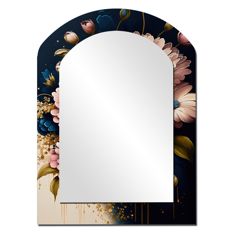 Miroir mural arqué bourgogne et bleu Daisy Bunch I, 34 po x 25 po