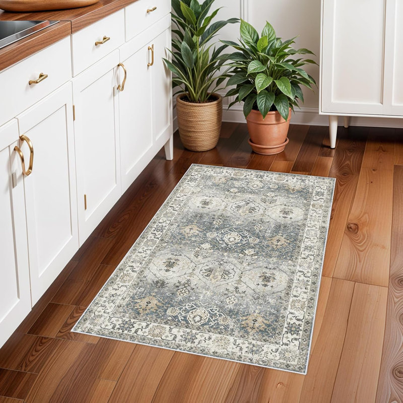 Washable Rug - Hallway Rug Kitchen Rugs and Mats Non Skid Washable Waterproof Carpet for Living Room Bedroom Bathroom (Grey)