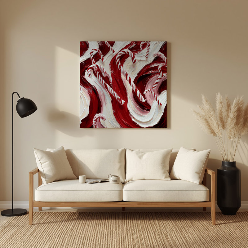 Art mural rouge en métal Christmas Canes, H 192 po x l 192 po x P 0,05 po