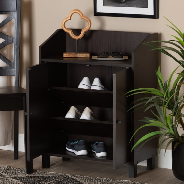 Latitude Run® Contemporary Shoe Cabinet with Open Shelves Freestanding Shoe  Rack Chestnut Brown/White