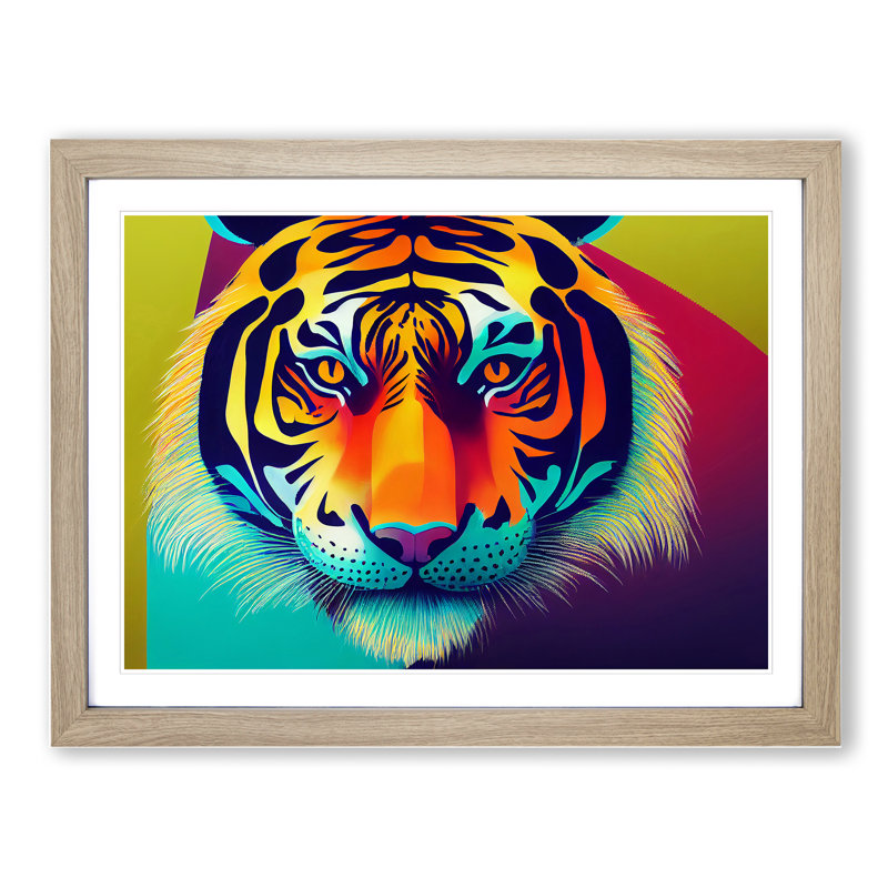 Colourful Tiger Art Vol.3 Abstract - Framed Print, Oak Framed, 34cm H x 46cm W x 2cm D