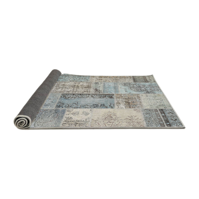 Tapis bleu/gris contemporain, Rond 8 pi
