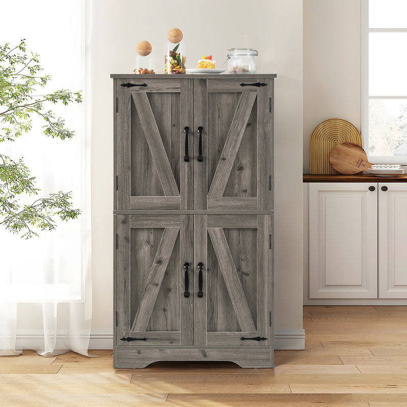 Armoire de rangement Farmhouse avec portes de grange et tablettes réglables, Gris