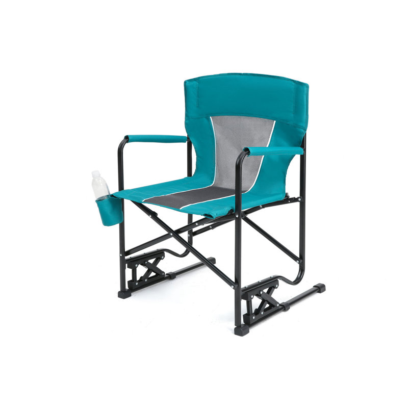 Outdoor Freestyle Rocker Chair For Camping - Portable Folding With Secure , Drink Holder & Pleasant In Blue Rocking Firm Comfortable Back,