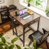 24X24 Inch Bar Table With Power Outlets & Storage, Modern Counter Height Pub Table With Sturdy Legs For Kitchen & Dining, High Top Console Indoor Table, Vintage