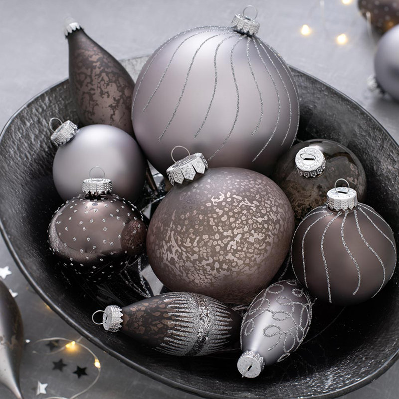 36.4cm Mixed Glass Bauble, Grey/Silver