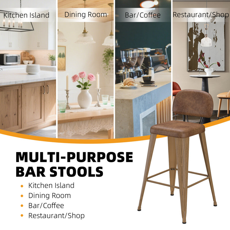 Upholstered Seat Counter Stools with Metal Frame, Walnut, Counter Stool (24" Seat Height)