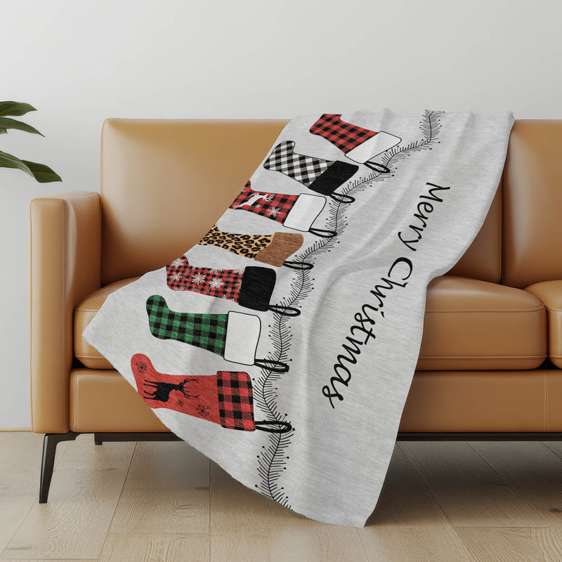Addison Machine Washable Sherpa Christmas Stockings Throw Blanket