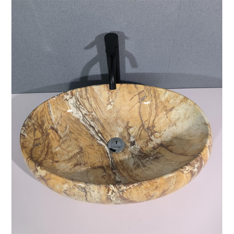 QieRao 16'' Marble Ceramic Oval Bathroom Sink