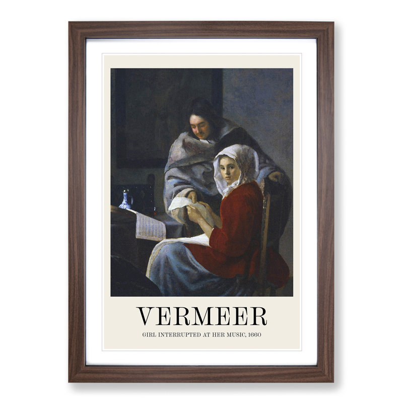 Girl Interrupted At Her Music by Johannes Vermeer - Single Picture Frame Print, 65cm H x 48cm W x 2cm D, Walnut Framed