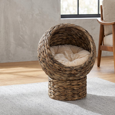 Lit pour animal de compagnie, lit surélevé pour chat avec coussin moelleux et forme de chaise en forme d'œuf, panier pour chat avec support