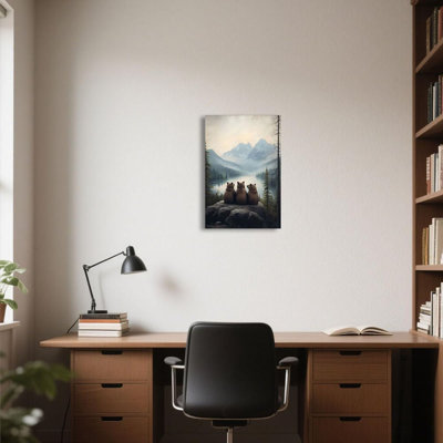 Bear Canvas Wall Art Brown Bear Family Prints Woodland Nursery Forest Painting Wildlife Animal Picture for Toddler Room