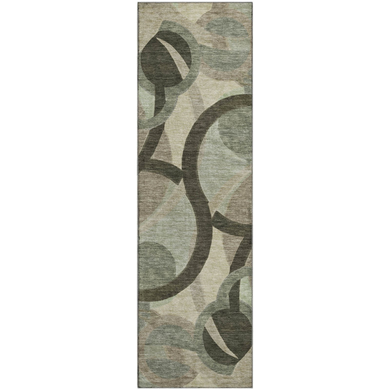 Premium Machine Washable Mayfield AMF2168 geometric Rug, 2'3" x 7'6" Runner, Brown