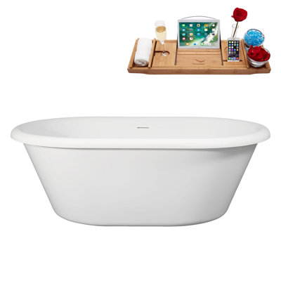 66" Streamline Soaking Freestanding Tub and Tray With Internal Drain