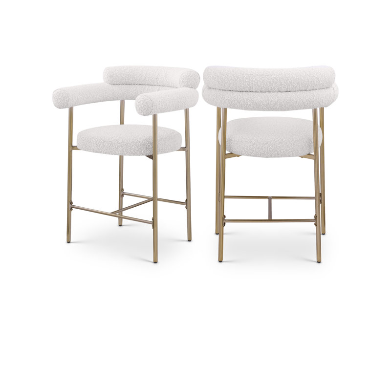 Tabouret de comptoir 26 po Blake, Or brossé, Crème, crème, Boucle Fabric