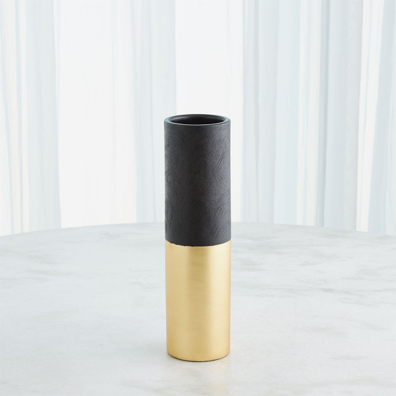 Collins Vase-Matte Black/Gold Metallic-Lg, 14" H x 5" W x 5" D