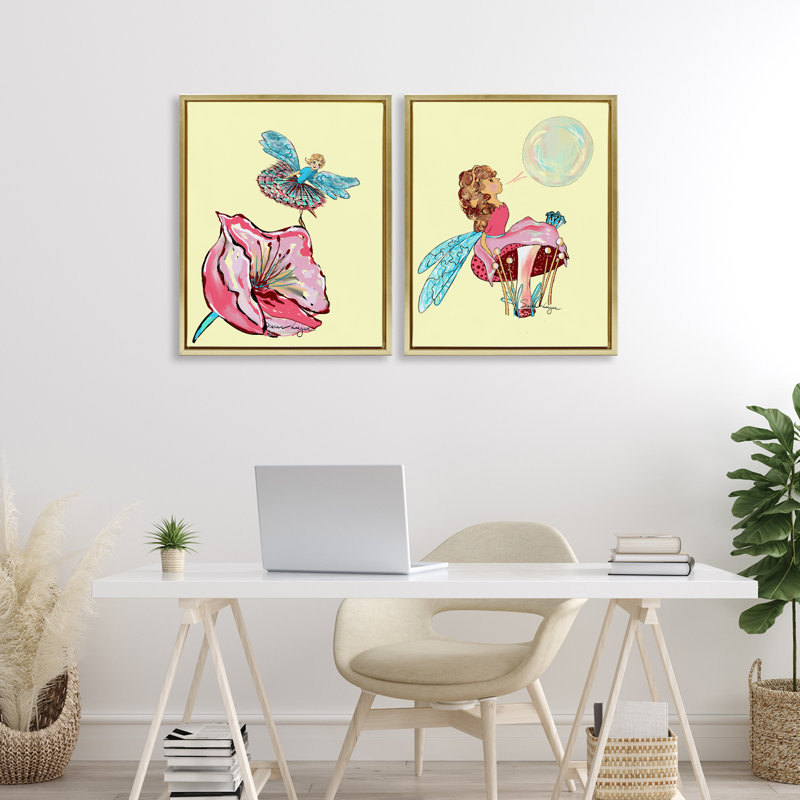 Cadre flottant 2 pièces Magical Ballerina Fairies, design par Susan Lugar, H 21 po x l 34 po, Cadre flottant métallique doré