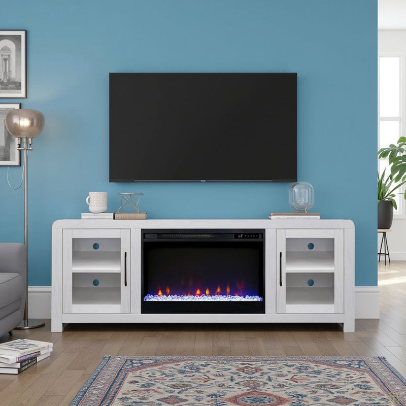 Meuble télé Haven 65 po avec portes en verre pour téléviseur de 75 po ou moins, assemblage minimal