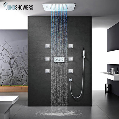 Pomme de douche à fixation au plafond en chrome imperméable avec mélangeur et massage Juno
