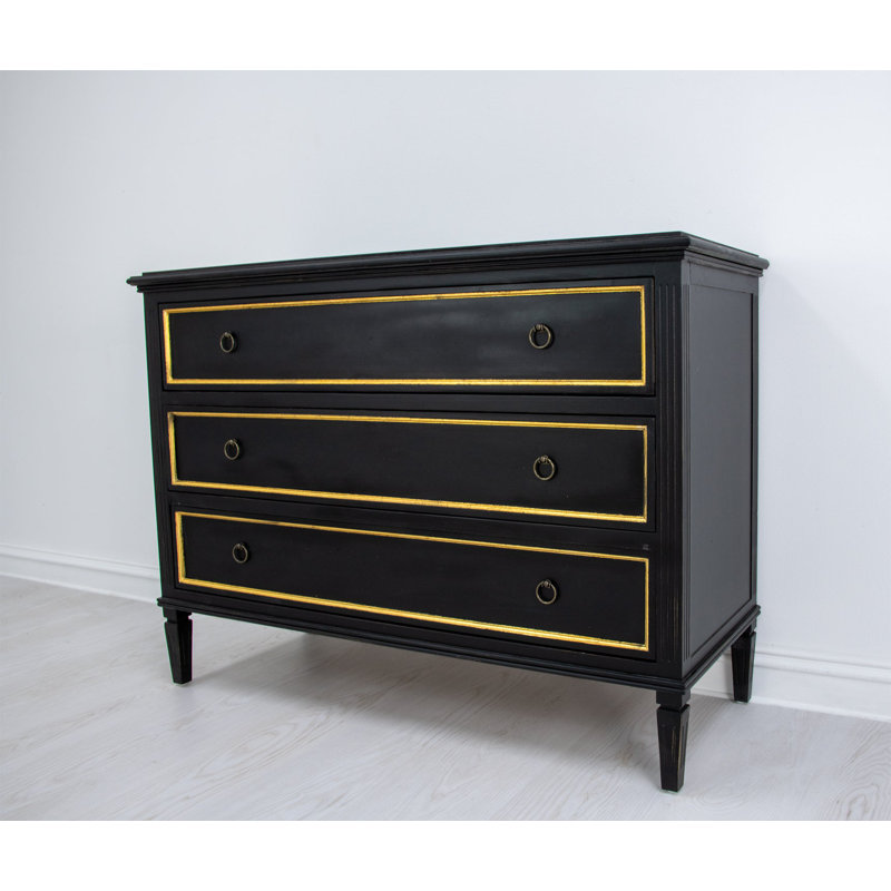 Lauren 3 - Drawer Solid Wood Dresser, Black/Gold
