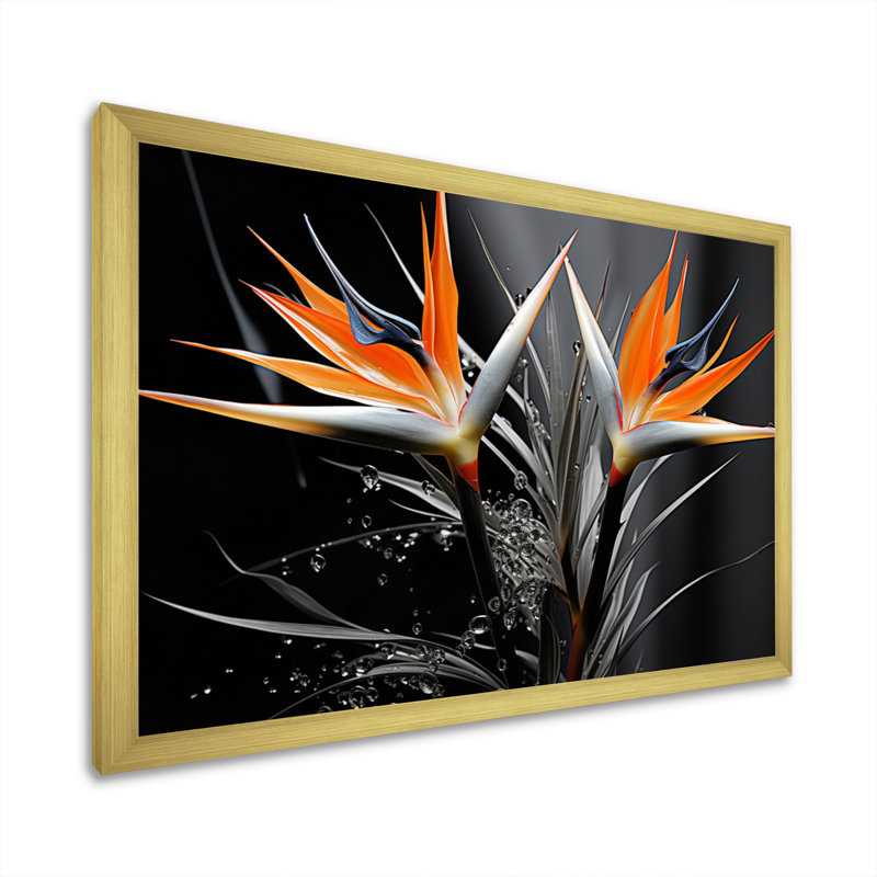 Oiseaux du paradis exotique - imprimé, H 24 po x l 32 po x P 1 po, Encadrement doré