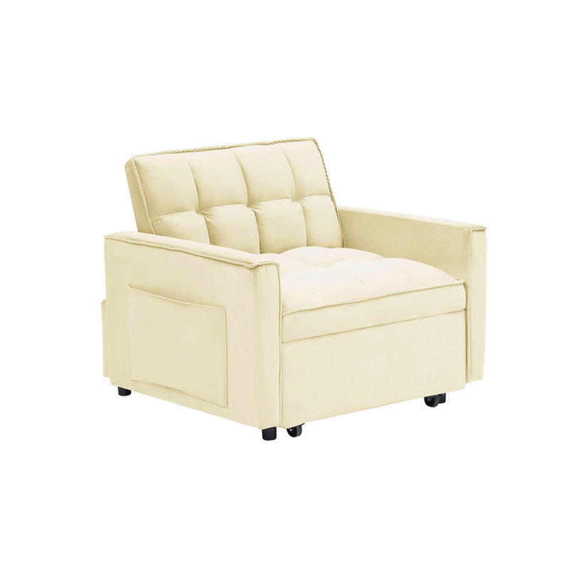 Sofa Bed Chair 3 In 1 Convertible, Recliner, Single Recliner, Suitable For Small Spaces With Adjustable Back Black Creamy White