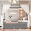 Lit à baldaquin simple avec lit gigogne et 3 tiroirs, tête de lit tapissier, rangement et assemblage facile, beige-2001292038-2001292032