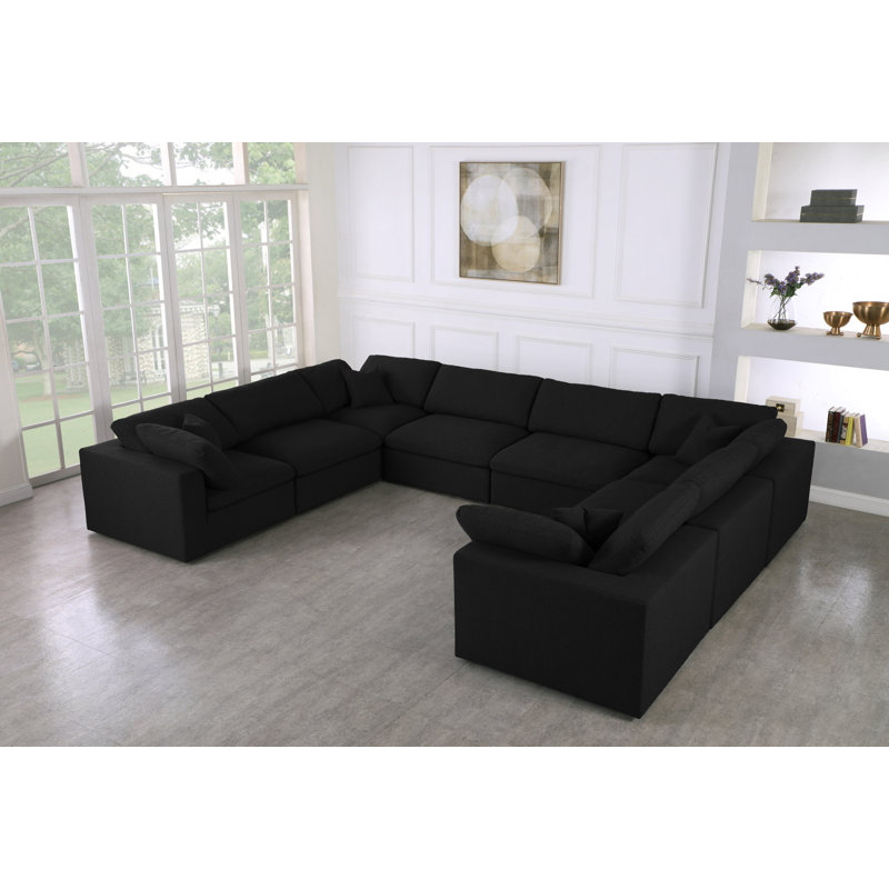 Canapé modulaire Burrows, Tissu texturé en lin noir