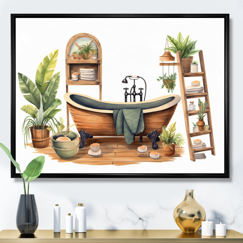 «Natural Bathroom Decor», impression sur toile, H 30 po x l 40 po x P 1,5 po, Cadre flottant noir