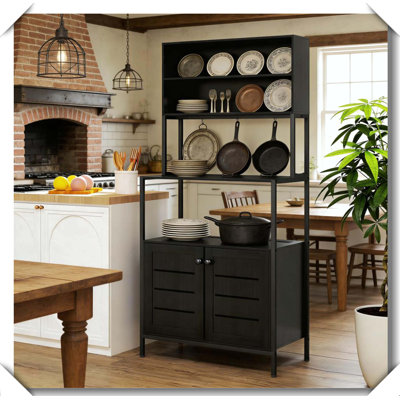Convenient Coffee Station Rack Power Outlet Storage Shelves Anti-Tipping Stable