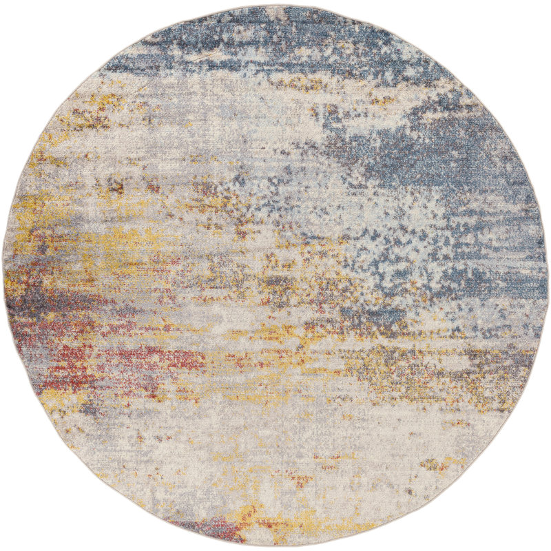 Tapis bleu sarcelle / bleu ciel Kohut, Rond 5 pi 3 po