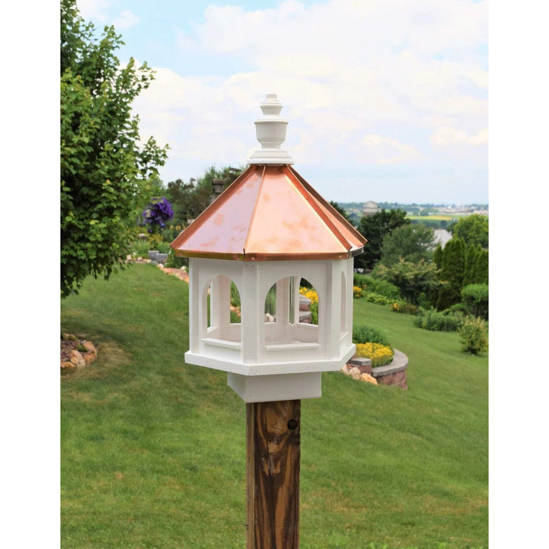 Petite mangeoire pour oiseaux Amish octogonale en vinyle et cuivre