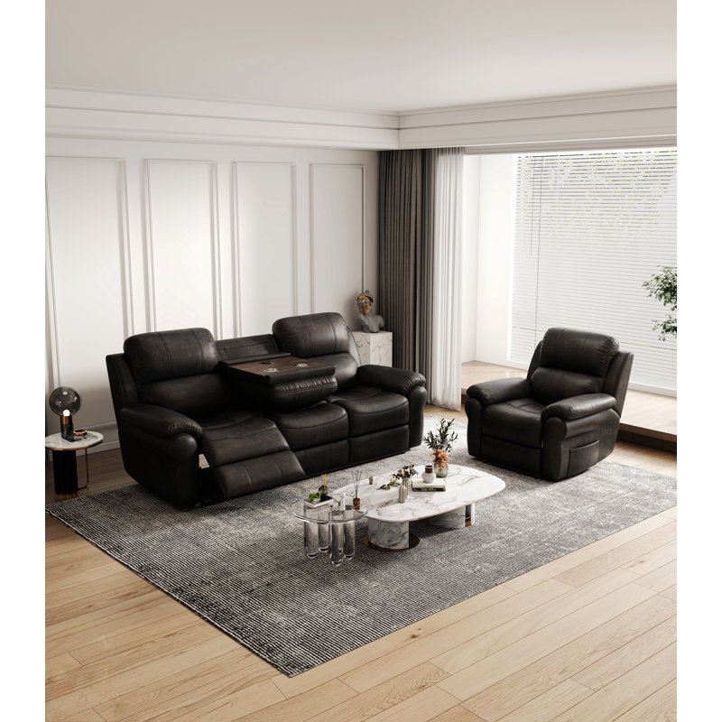 Breathable Power Reclining Sofa With Drop Down Table
