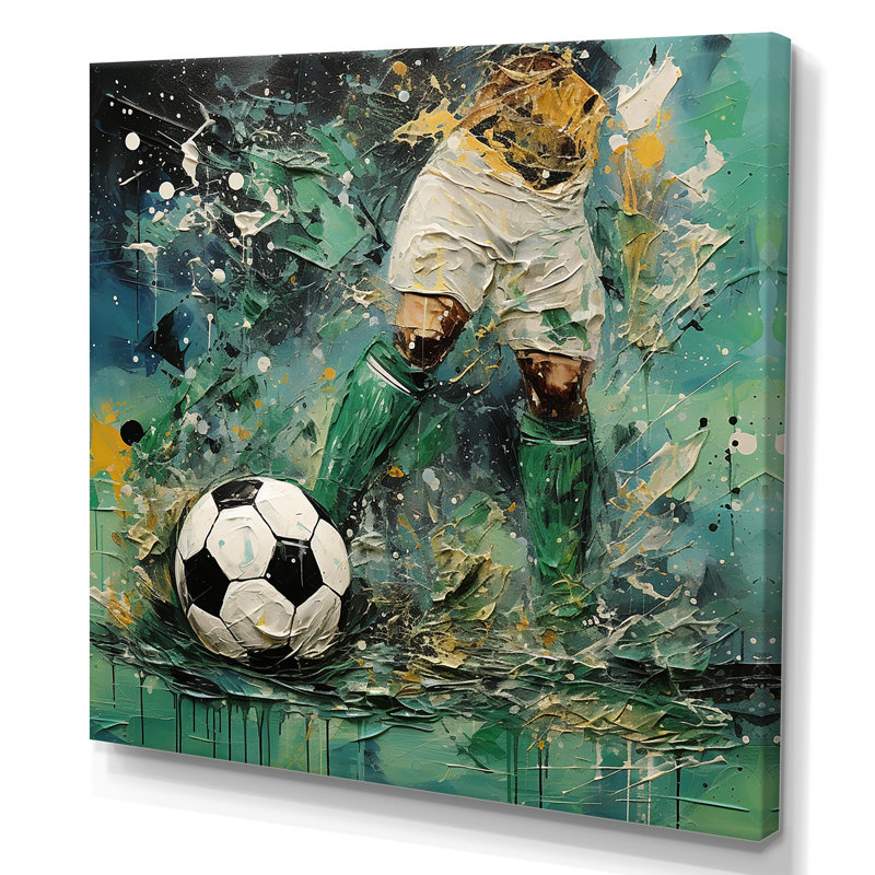 Joueur de soccer abstrait vert - art mural soccer, Toile tendue, H 36 po x l 36 po x P 1,5 po